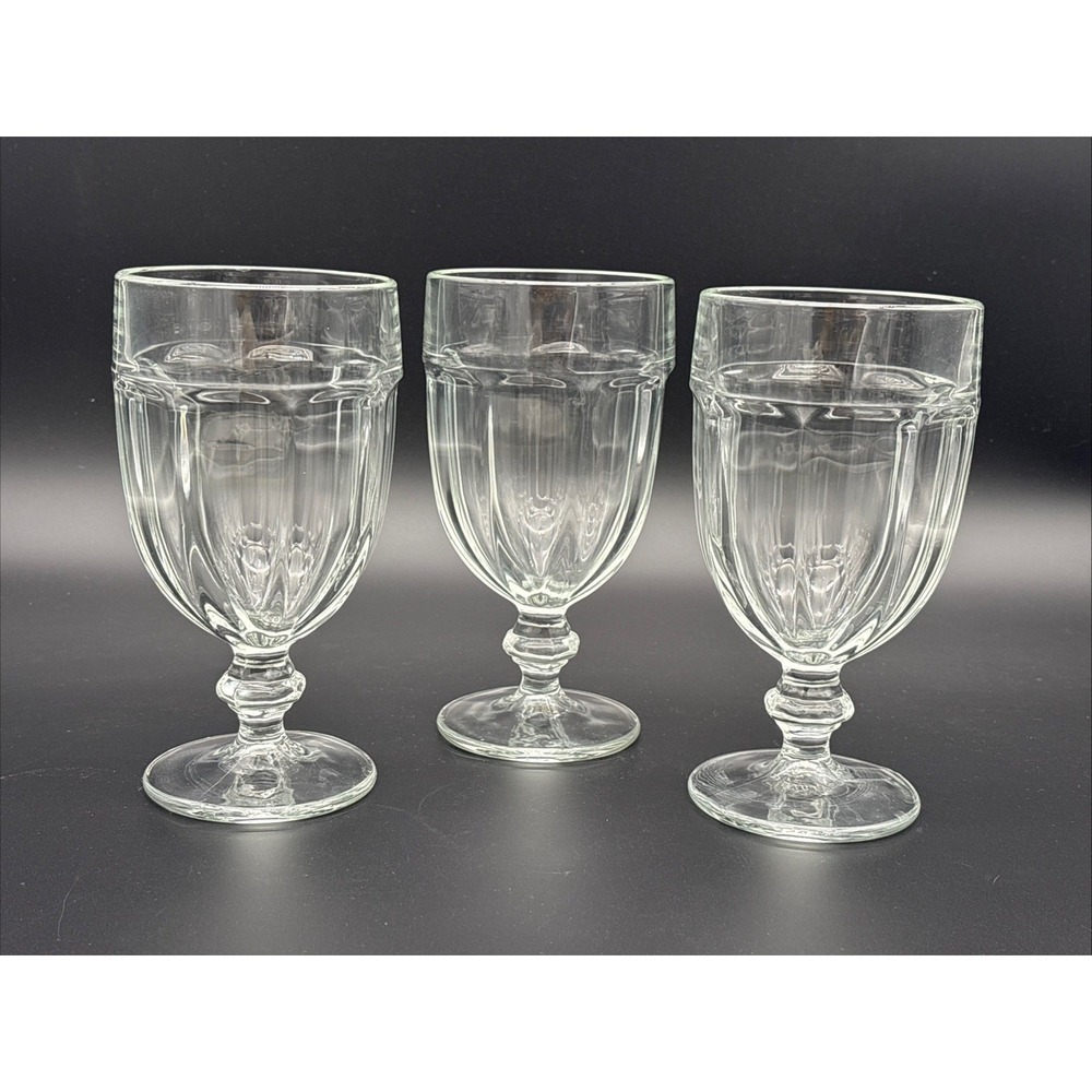 Set of 3 Vintage Libbey Gibralter Clear Glass Footed Goblets DuraTuff 7" Tall